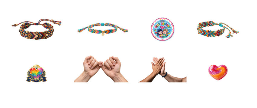 Friendship symbols and gestures collection isolated on transparent background