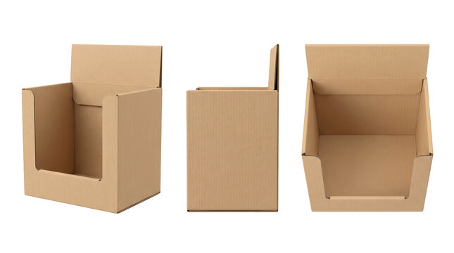 Empty cardboard shelf display box organizers for retail packaging, packaging elements