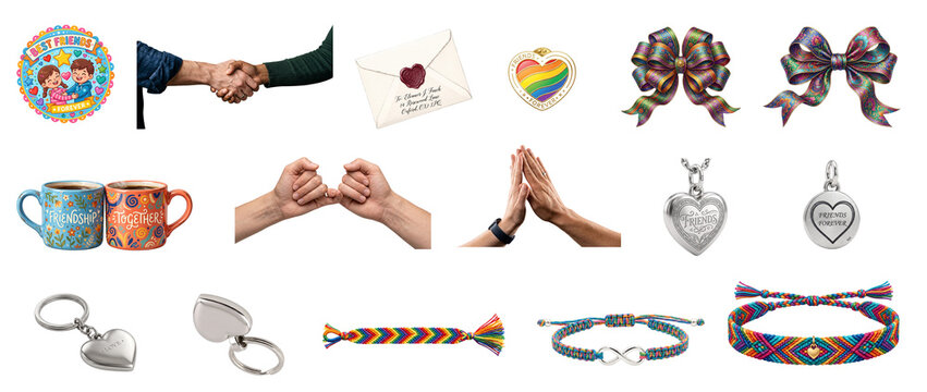 Friendship and love symbols collection isolated on transparent background