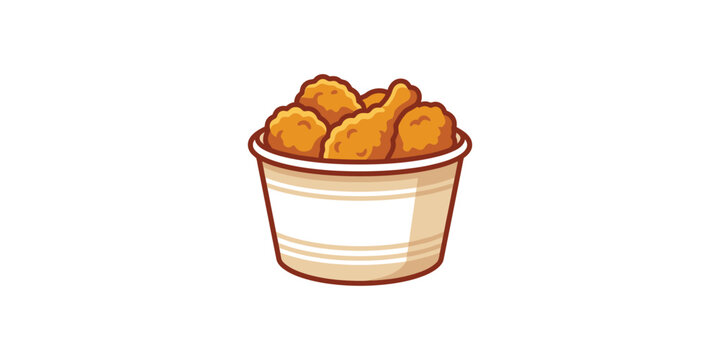 Cartoon Illustration of Crispy Fried Chicken Bucket for Fast Food Menu.