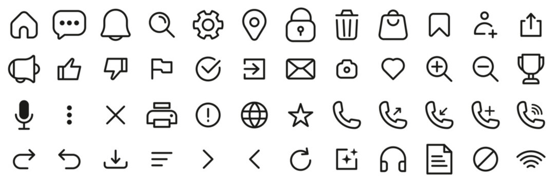 UI line icons set &ndash; user interface outline vector collection for web, Mobile App, Dashboard, UX, UI, Navigation and Digital Design