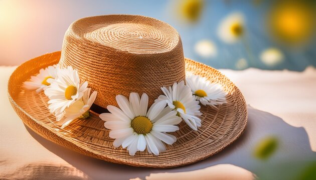 Radiant Spring Glow And Daisy Decorated Straw Hat Elegance