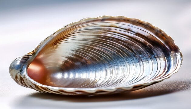 Close Up Of The Inside Of Seashell Displaying Natural Silver Color