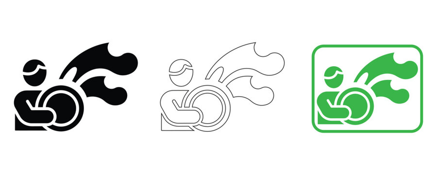 Abstract human figure with floral elements icon set in black outline and green versions