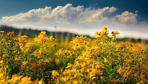 St Johns Wort Flowers In Meadow
