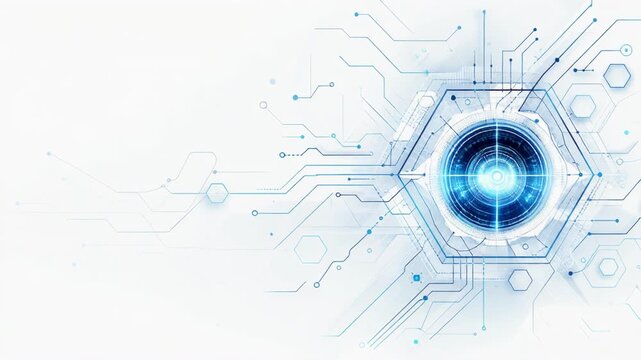 Abstract digital technology background with hexagonal circuit design and blue tones