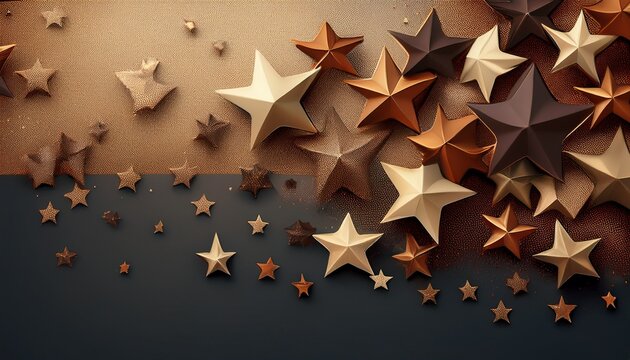 Bronze And Gold Stars Scattered On Split Dark Transparent Background