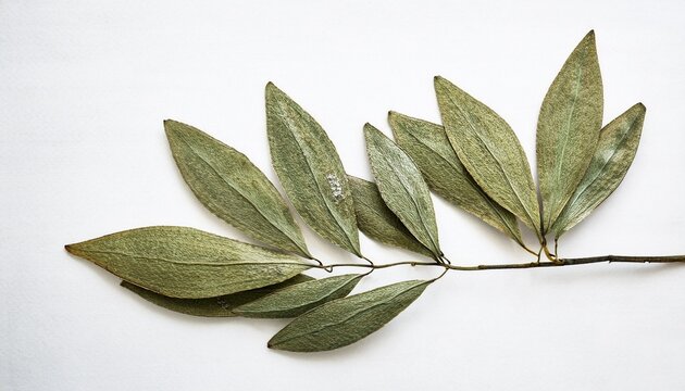 Isolated Pressed And Dried Green Branch Aesthetic Scrapbooking Dry Plants
