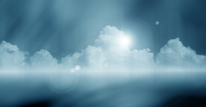 Blue room studio with spotlight gradient backdrop used for background and display your product.