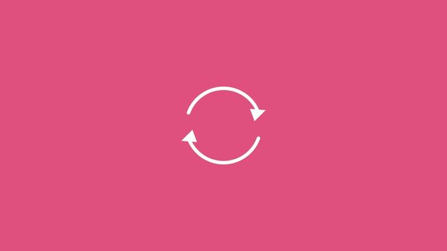 white circular sync arrows icon on a solid pink background
