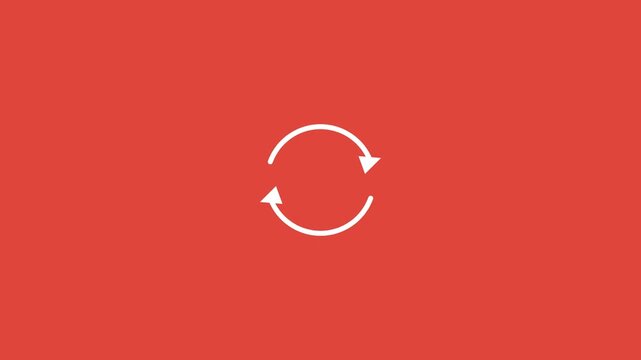 white circular sync arrows icon on a solid red background