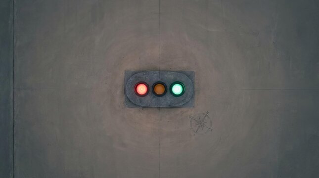 Red, Yellow, and Green Signals at Intersection, Urban Setting, Aerial View, Traffic Control Concept