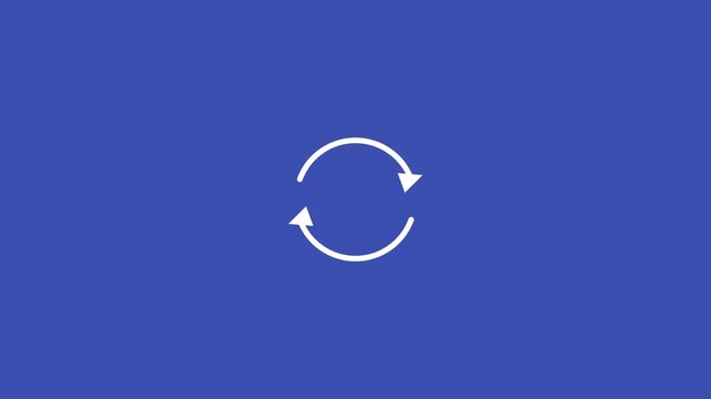 white circular sync arrows icon on a solid indigo background