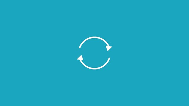white circular sync arrows icon on a solid cyan background