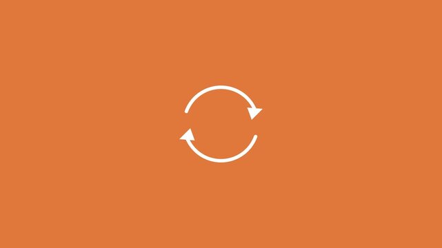 white circular sync arrows icon on a solid orange background