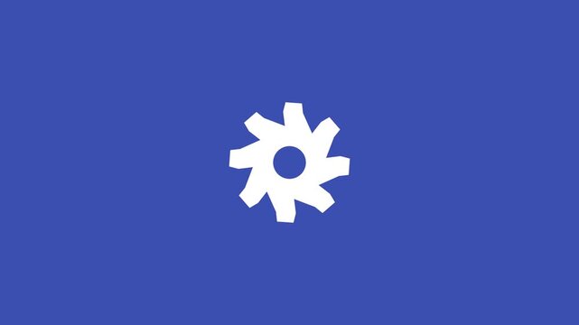 white spinning settings gear icon on a solid indigo background