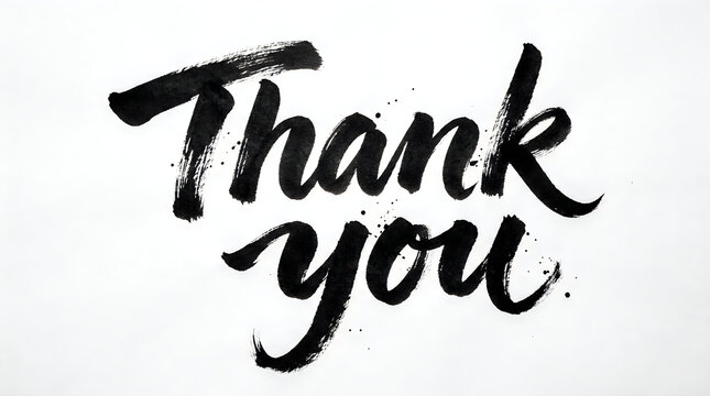 Textured black brush stroke thank you calligraphy lettering with calligraphy