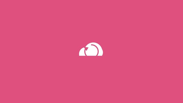 white cloud with a sync arrow icon on a solid pink background
