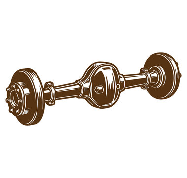 Brown illustration of a vehicle axle with wheels on both ends