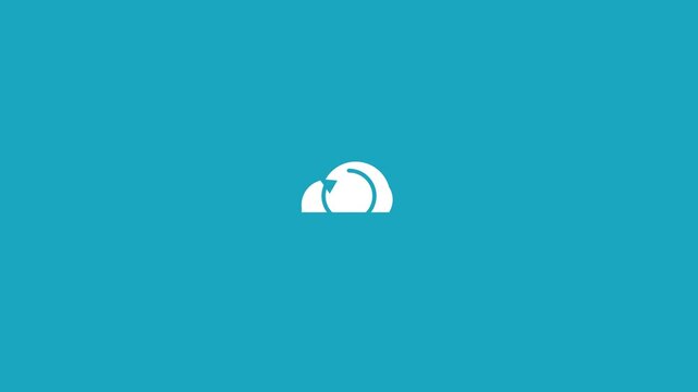 white cloud with a sync arrow icon on a solid cyan background