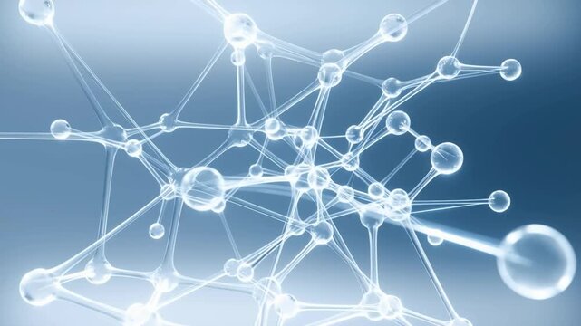 Abstract molecular structure of interconnected spheres and lines, representing science and technology concepts