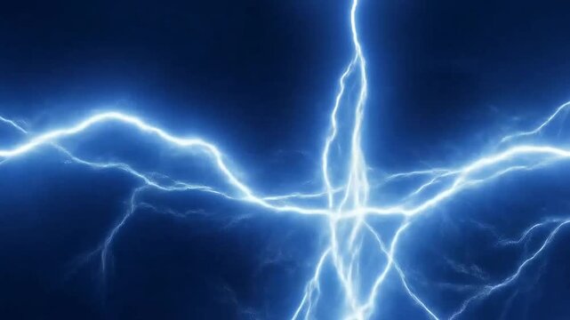 Bright electric lightning bolts across a dark blue background