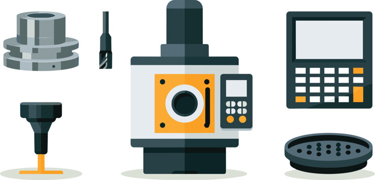 CNC Milling Machine Components Vector