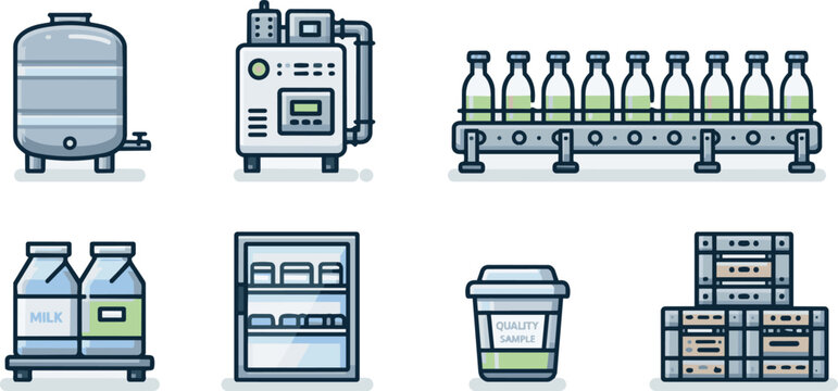 Dairy processing and packaging equipment icons