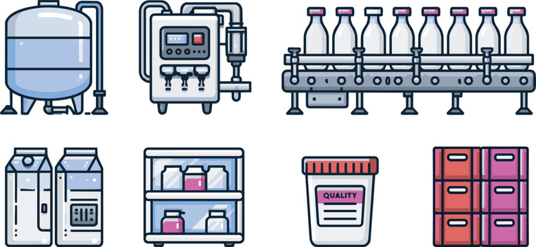 Milk packaging and processing equipment icons