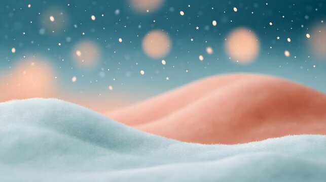 Dreamy winter landscape with snow-covered dunes and floating lights