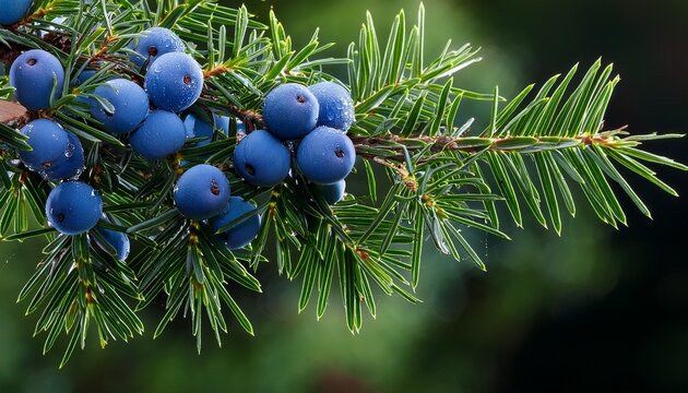 Juniper Berries On Bush Branch