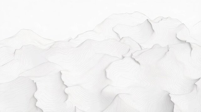 Abstract white topographic map with contour lines forming mountain shapes