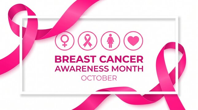 Breast cancer awareness month pink ribbon symbol support message for october