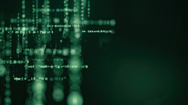 Abstract Green Digital Background: Falling Data, Code Stream, and Cyber Security Concept