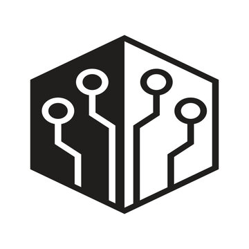 Hexagon Technology Circuit Icon Black and White