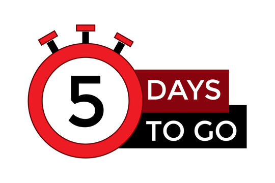 5 days to go red and black color with stopwatch icon illustration on white background