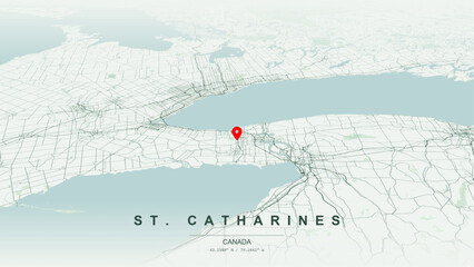 Modern minimalist vector map of St. Catharines, Ontario. High-quality scalable illustration of St. Catharines geographic boundaries, Lake Ontario southern shoreline for posters design. © AliRza