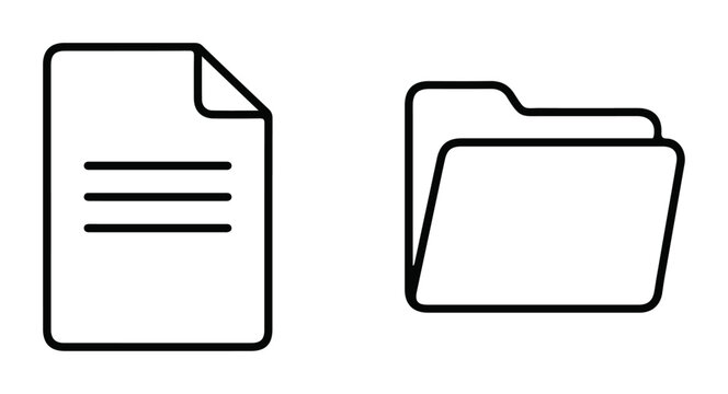 Document and folder icons simple outline vector symbols for data organization and file management isolated on white background