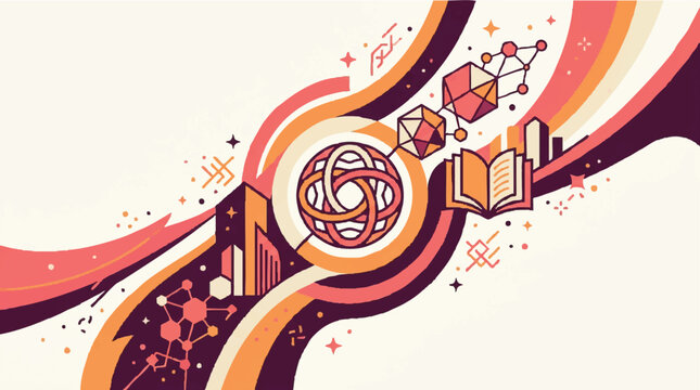 Abstract retro geometric composition with science and education symbols