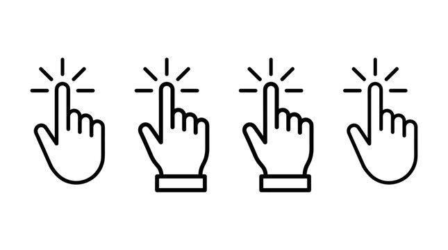 Four distinct computer mouse hand cursor icons showing different click actions and designs.
