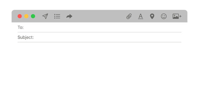 Minimalist digital email composition window template with various editing toolbar buttons.