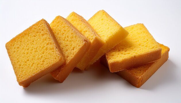 Square Cornbread Slices On A White Background
