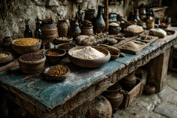 Fototapeta premium Timeless baking heritage display highlighting handmade ingredients traditional kitchen craftsmanship pictures