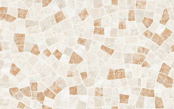 Seamless stone mosaic pattern with irregular beige and cream tiles