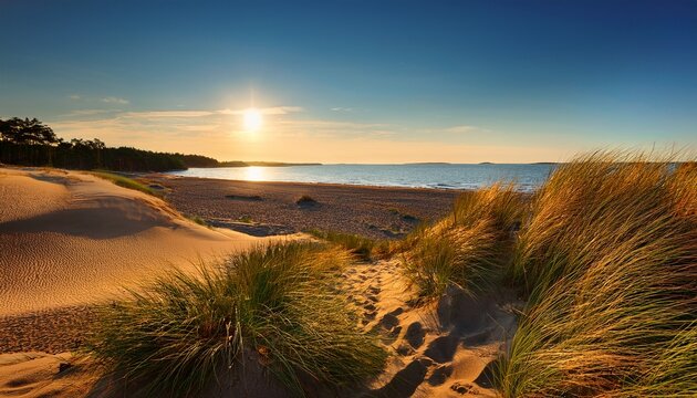 High Resolution Image Of Beaches And Dunes Of Hiekkasarki Beach In Kalajoki Finland During Sunset
