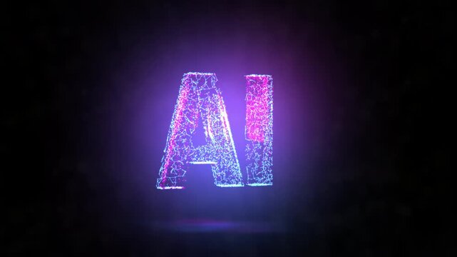 AI letters animation of glowing symbols with digital and geometric noise in computer science world, 4k abstract artificial intelligence tech animated template