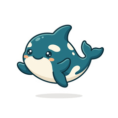 Naklejka premium Cute cartoon orca whale illustration, smiling killer whale, isolated on white background