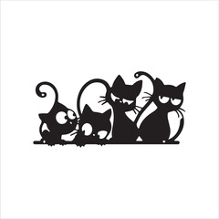 Black cat silhouettes in a row, funny cartoon style vector illustration © Roksana