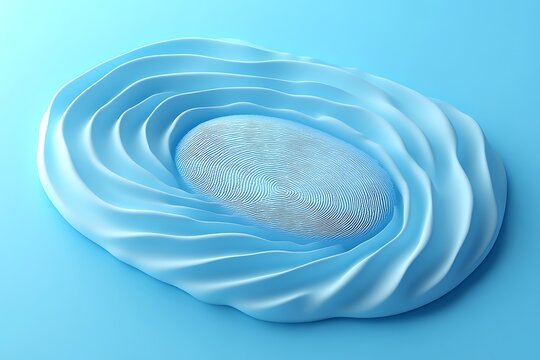Light blue, layered, wavy, oval shape with textured center on gradient background