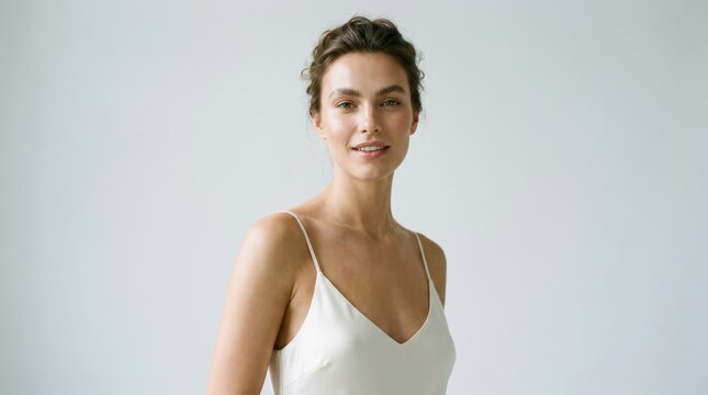 Sophisticated portrait of a woman captured in a simple environment enhanced by soft natural light